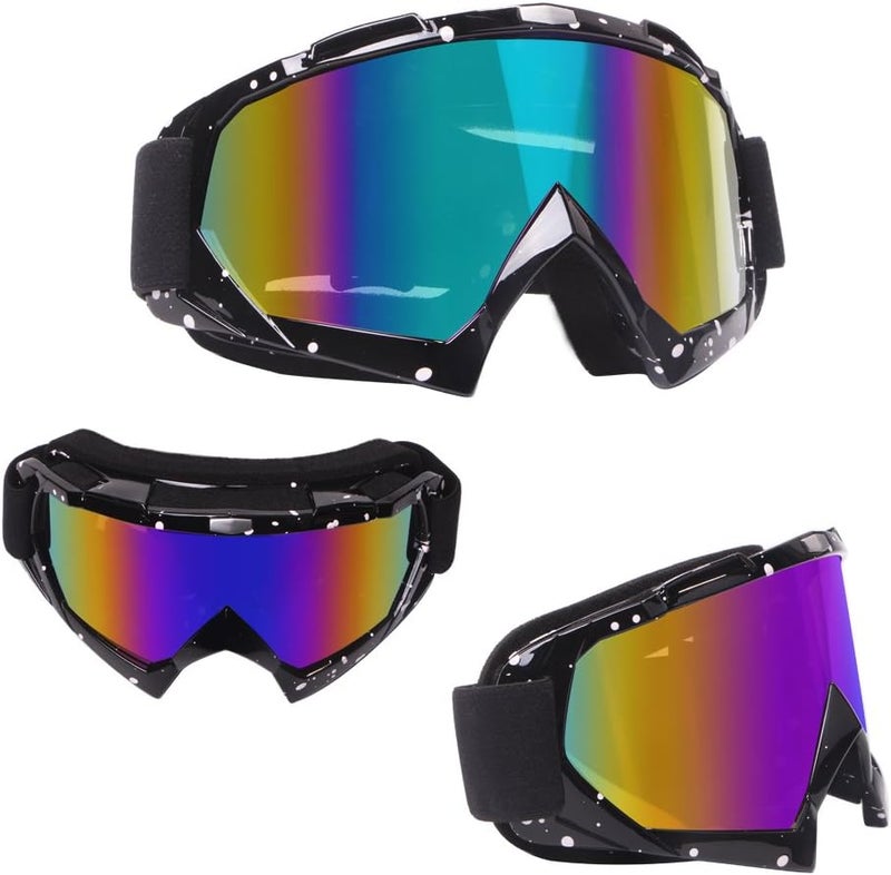 4-FQ Motorcycle Goggles Dirt Bike Goggles Windproof ATV Dustproof Racing GogglesScratch Resistant Ski Goggles Protective Safety Glasses PU Resin (Black frame+Color lens) - Image 5